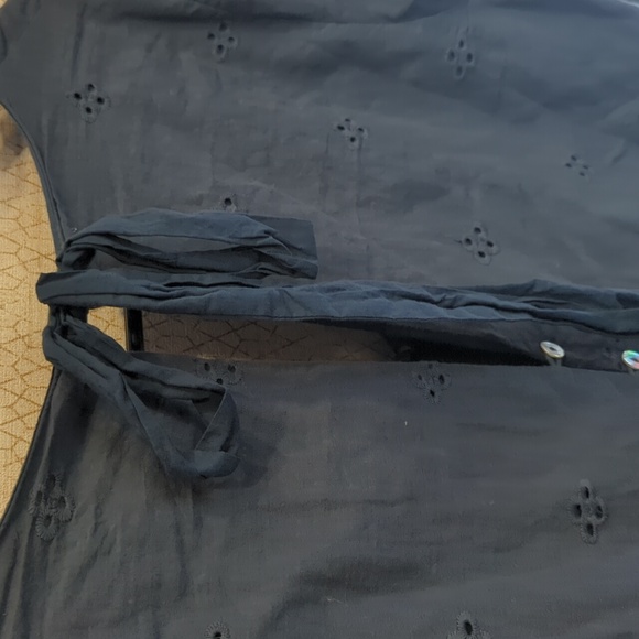 Suzanne Betro Navy Eyelet Empire Waist Dress, Bell Sleeves, Cotton, Navy, Medium - Picture 8 of 8